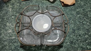 Vintage (NEW) Princess House Fantasia 6-Piece Chip & Dip Set with Metal Holder