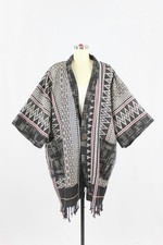 Thai Geometric Cotton Jacquard Woven Tapestry Kimono Robe, One Size