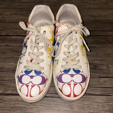COACH Clip Low Top Sneaker Rainbow Signature Canvas C1865 Women  s Size 9B
