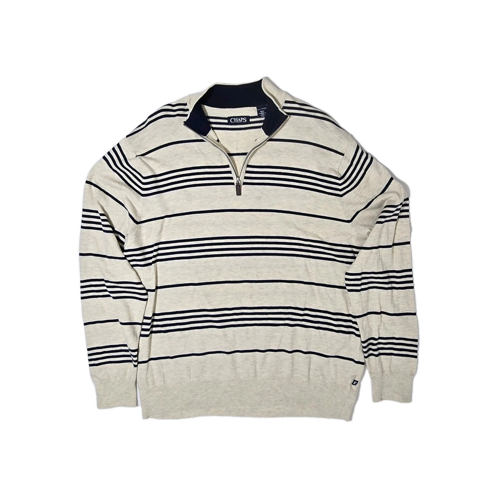 Chaps Ralph Lauren Wool Quarter-zip Pullover Cream Beige Mens XXL
