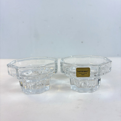 Octime Octagon Clear Glass MCM Luminarc VTG Candle Holder France Holds 3 Sizes!