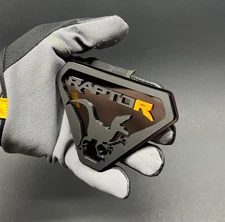 Raptor Emblem Matte Black on Black with Yellow R Acrylic Truck 4x4 Grill Badge