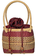 Borsa a mano piccola bambù finemente tessuto vimini perline legno rosso satinato