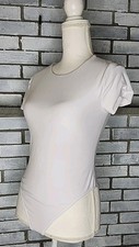   No Boundaries Junior  s Short Sleeve Thong Bodysuit Sz Small White Snap Bottom