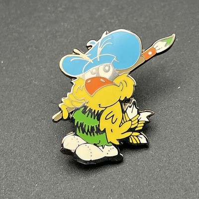 Cartoon Yellow Bird Artist Painter Paint Brush Beret Cute Lapel Hat Pin