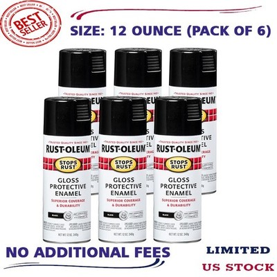 Rust-Oleum 7779830-6PK Stops Rust Spray Paint, 12 oz, Gloss Black, 6 Pack, New