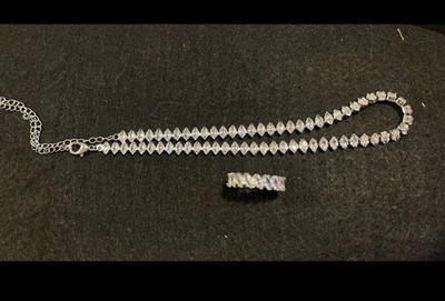  Marquise Cut Silver Costume Necklace with Matching Ring