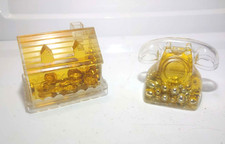 Cabin and telephone paperweight Lucite? lotb16