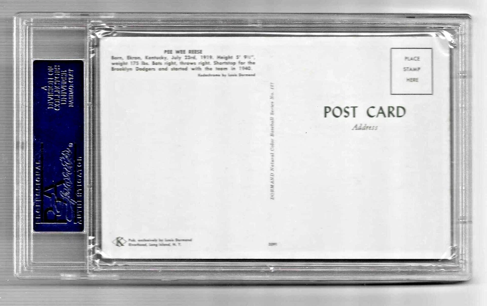 Postal de béisbol 55 Dormand 1953 #127 Hof Pee Wee Reese PSA 5 Low Pop Dodgers Foto 4 de 4