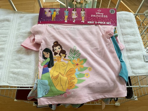Disney Princess Toddler Girls 5 piece Set-3 Shirts, 1 Skort,1 Pants Size 3T NEW - Picture 2 of 6