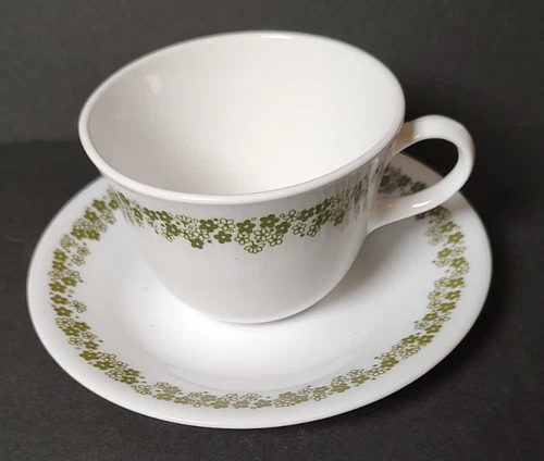 Vtg Corelle Green Crazy Daisy Spring Blossom Coffee/Tea Cup w/ Saucer
