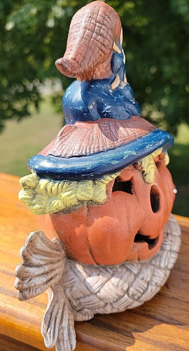 5.5" Vintage ceramic Halloween Pumpkin Jack O Lantern Figurine 1990's Scarecrow - Picture 4 of 9