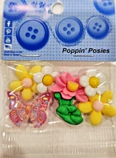 Dress It Up Poppin' Posies Butterfly Flower Buttons & Embellishments - 083