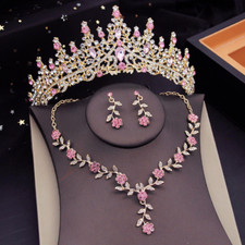 Crystal Tiaras Bridal Jewelry Sets Crown Flower Necklace Sets Bride Jewelry Set