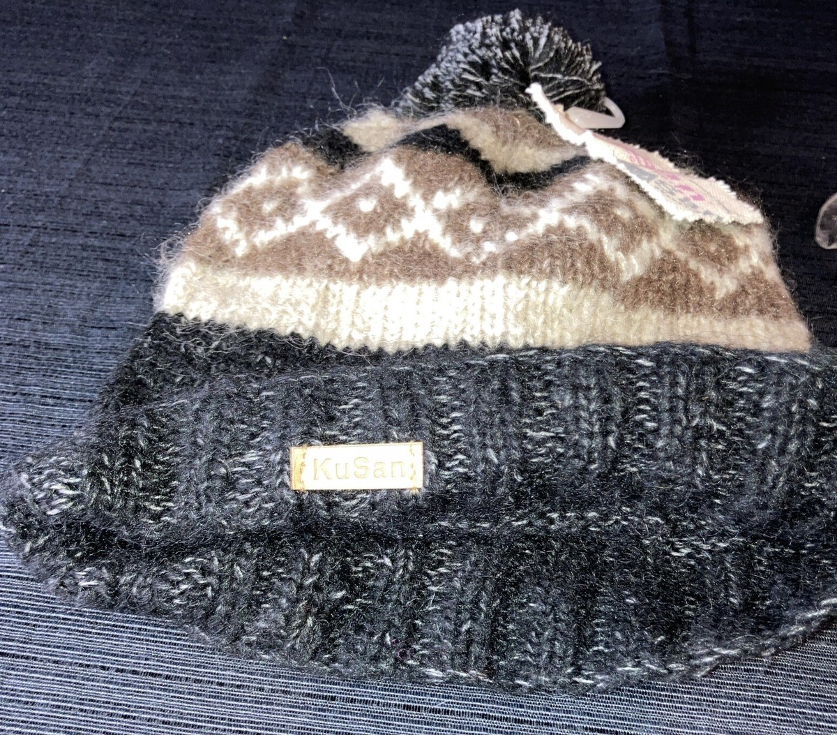 Kusan Wool Crochet Beanie/ Toque Knit Hat 80% Wool Nepal Blk  display picture 3