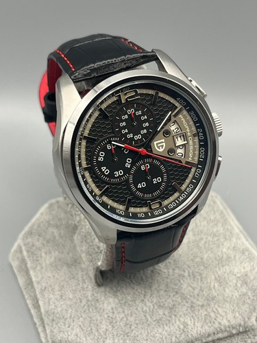 Orologio uomo Cronografo datario automatico acciaio Zaffiro Vera Pelle mov Quarz - Foto 19 di 22