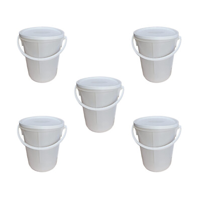 5 x 25 Liter Lebensmittelqualität Kunststoffeimer mit Deckel Kunststoffgriff, weiß, luftdicht