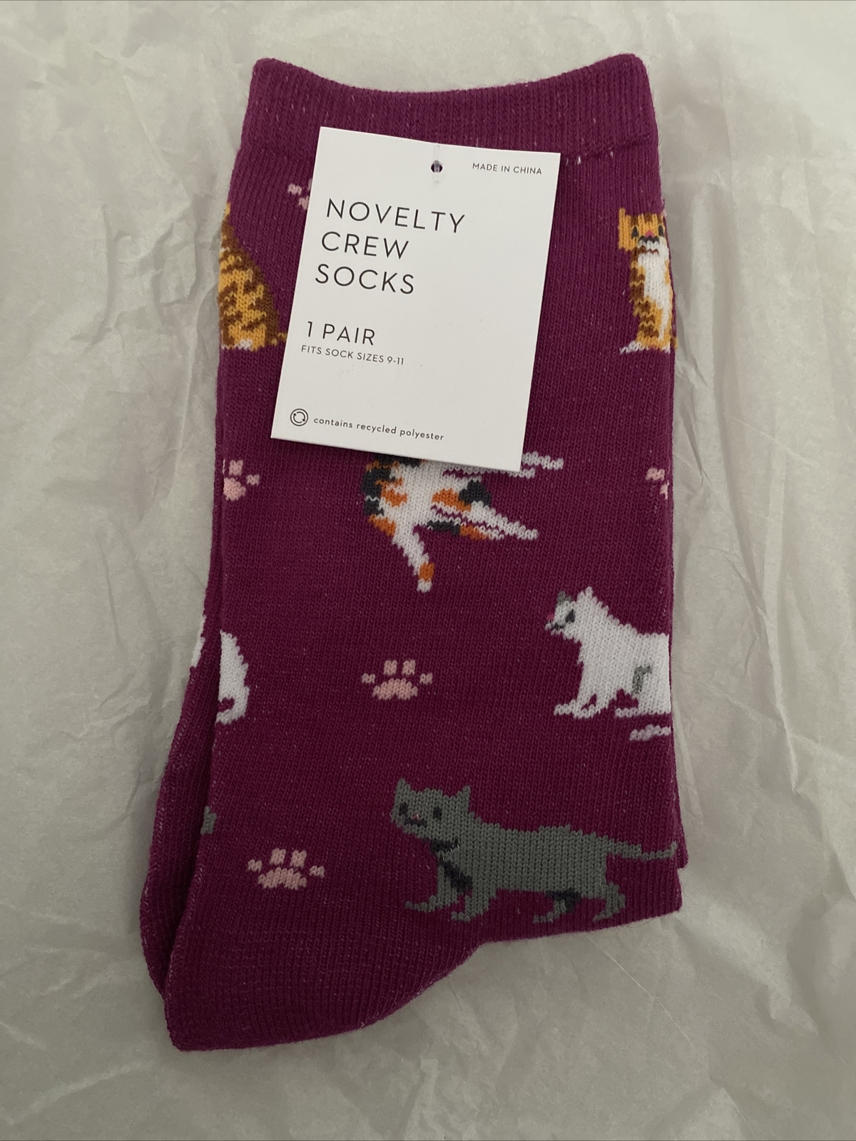 NWT Kohls Womens Novelty Crew Socks Purple Cats Paws Size 911 eBay
