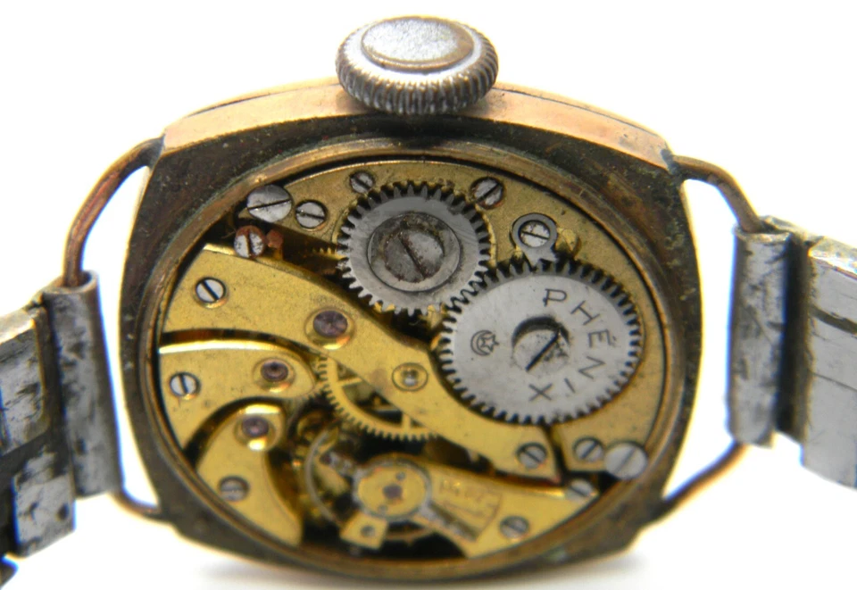 CJ men Vintage Phenix Military Manual Wind Art Deco Old Sub Tank Watch parts lot - Image 4 of 4