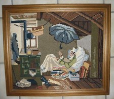 Der arme Poet nach Carl Spitzweg,Gobelin,echte Handarbeit,Bild im Eicherahmen