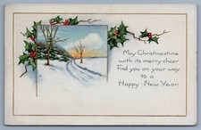 Christmas Unused Whitney USA Made Country Road Embossed Art Deco postcard B6