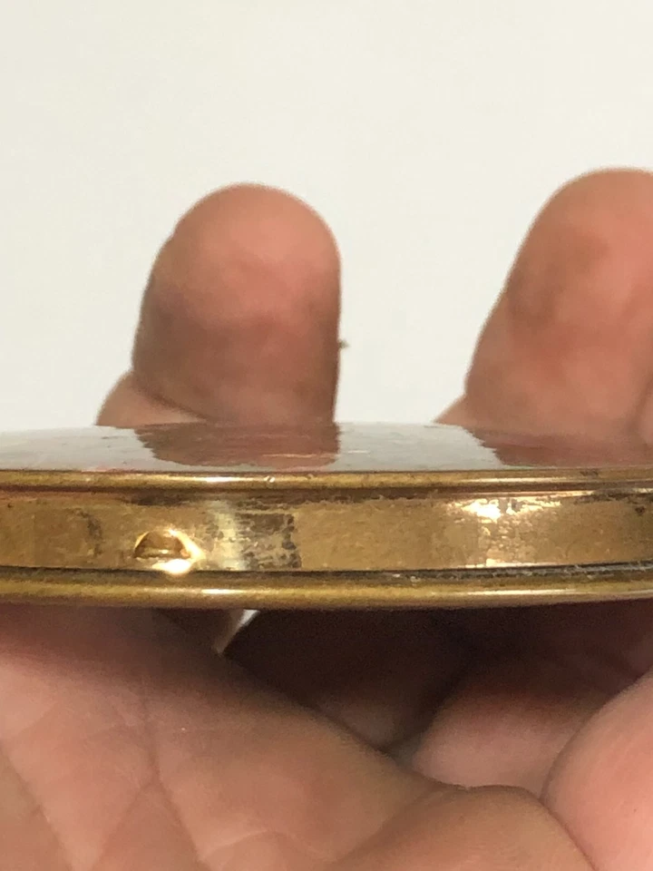 Ancien poudrier doré avec miroir vintage Décor d'oiseaux Cotty ? - Photo 4/4