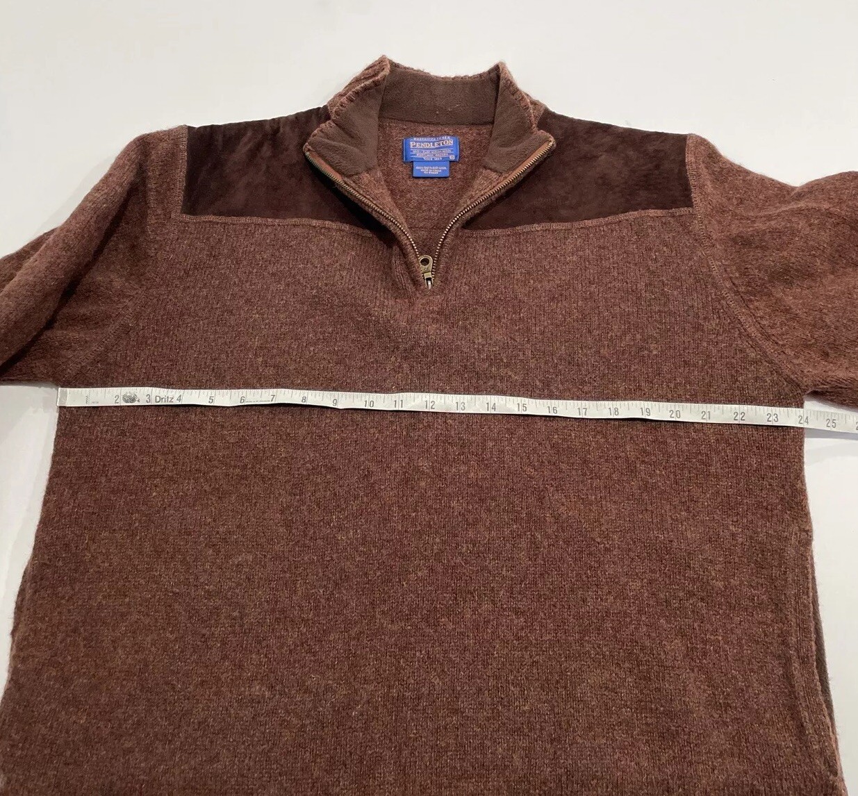 Pendleton Medium Shetland Wool Brown Quarter Zip … - image 5