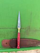 Damascus Steel Knife With Leather Sheath