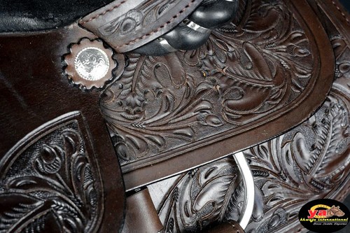 Western barrel saddle 16" on eco-leather buffalo color dark brown - Picture 5 of 5