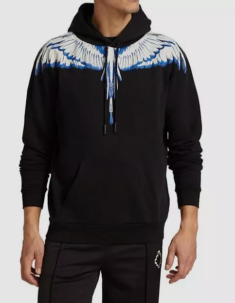 $500 Marcelo Burlon Men's Black Long-Sleeve Icon Wings Hoodie Sweater Size XL