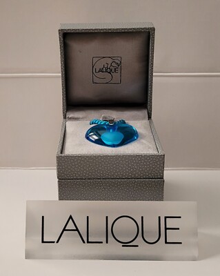 Lalique Crystal Tender Heart Pendant Necklace Light Blue & Silver
