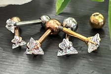 1pc Triangle CZ Gem Ion Plated Tragus Stud Helix Cartilage Ring Earring 16g 1/4"