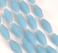 Tapered Barrel Beads, Opaque Blue Opal w/Frosted Matte Finish, 17x8mm, 11 Beads