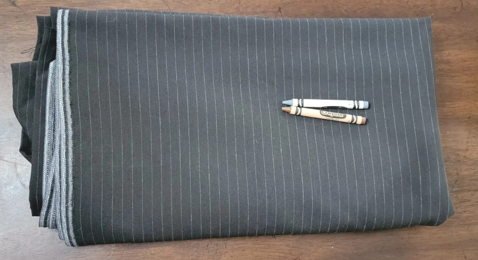 2 Yards Chocolate Brown & Grey Pinstripe Suiting Suit Fabric Wool Blend 60" Wide - Image 2 of 3