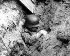 German Soldier partially buried from bomb going off WWII 8x10 Photo 202a