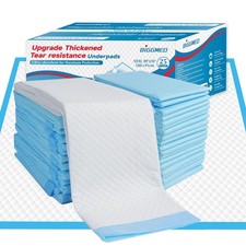 Tear-Resistant Incontinence Bed Pads 40'' x 36'' 130 Gram Heavy Duty 25 Coun...