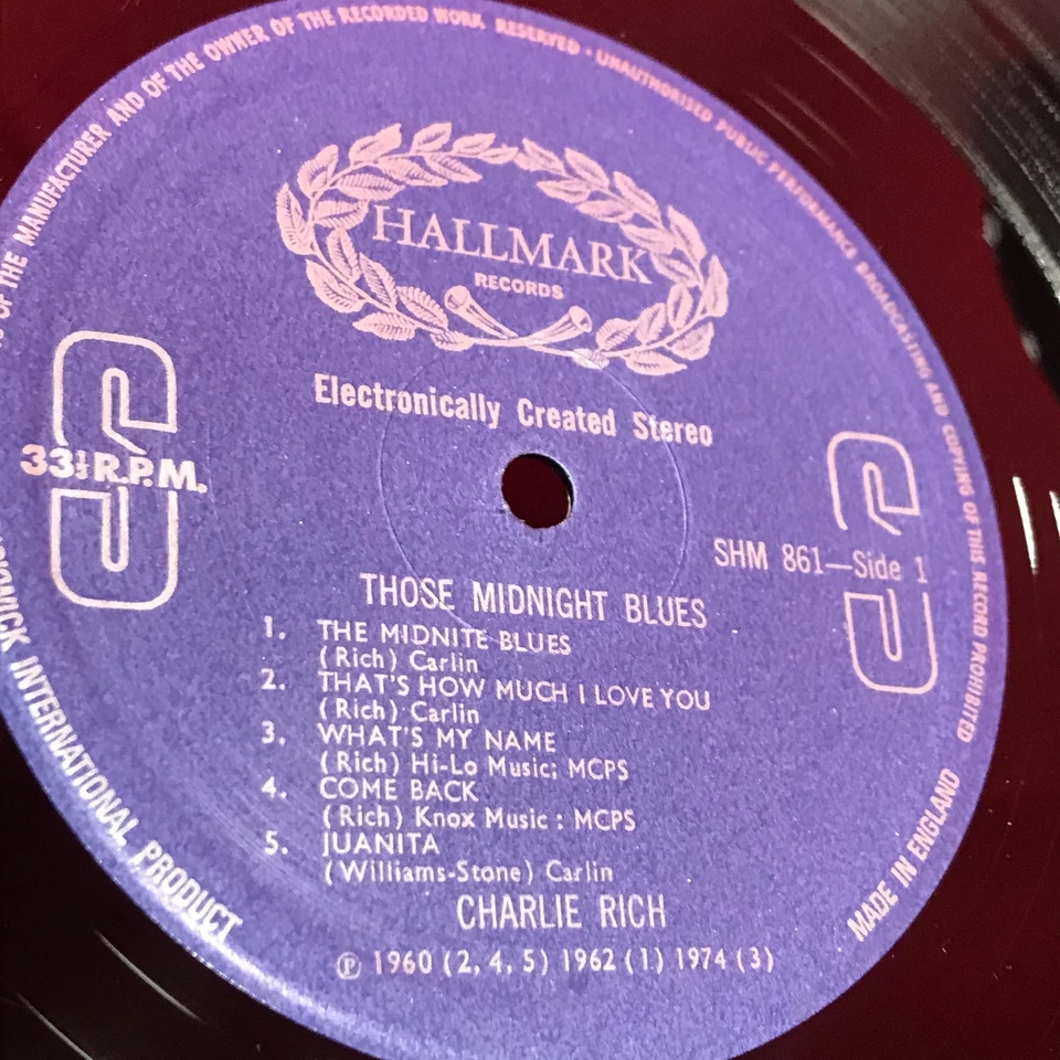 CHARLIE RICH Those Midnight Blues 1974 UK vinyl LP Goodbye Mary Ann Juanita - Image 3 of 4