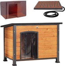 Heated Dog House Outdoor 35.5" Large Dog Kennel W/ Metal Frame Insulated Dog