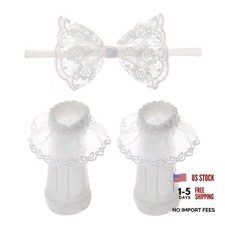 Baby Lace Bow Headband and Sock Set, Toddler Infant Cotton Free Size White