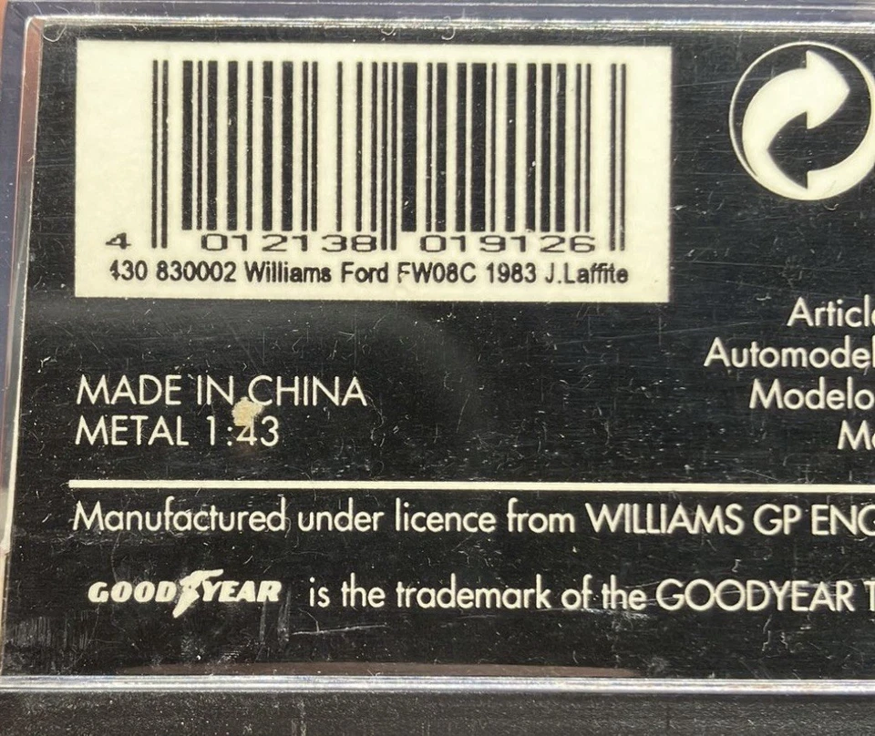 Minichamps 1/43 Williams Ford FW08C 1983 J. Laffite 430830002 - Image 4 of 4