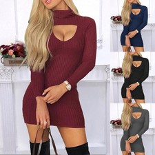 Women's Sexy Long Sleeve Dress Hollow V-Neck Tassels Cocktail Midi Party Dresses