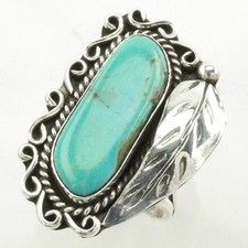 Native American Turquoise Leaf Sterling Silver Ring Size 7
