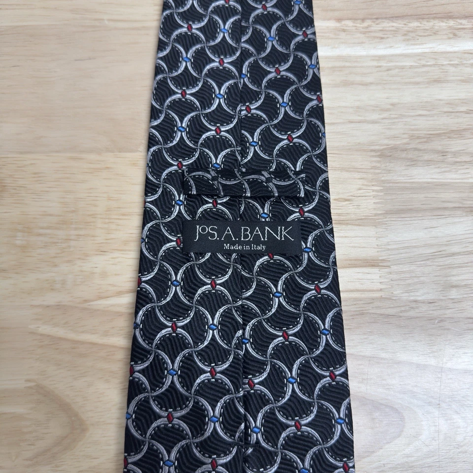 Corbata Jos A Bank 100 % seda negra geométrica hecha en Italia italiana 4 pulgadas Foto 2 de 4