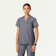 Jaanuu Helia Notched V-Neck Scrub Top - Heather Gray Xxs