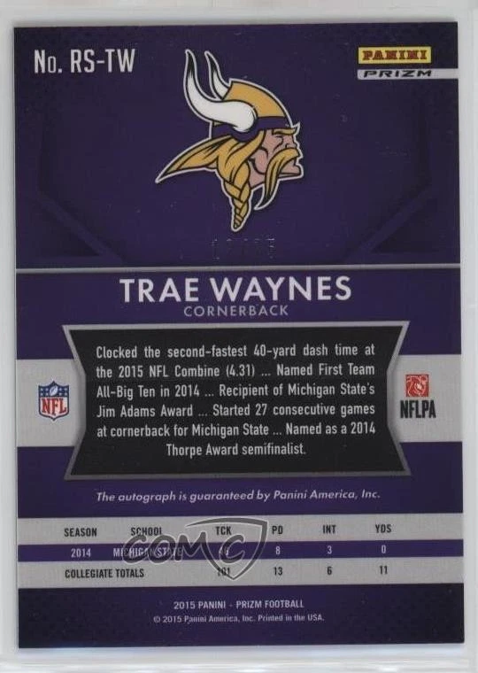 2015 Panini Prizm Rookie Signatures Tye-Dyed /25 Trae Waynes #RS-TW Auto RC - Image 2 of 2