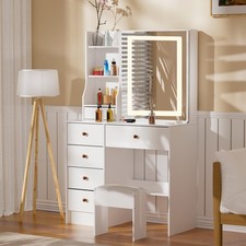 6 Drawers Vanity Desk Set with LED Lighted Mirror for Bedroom Makeup Dress USA