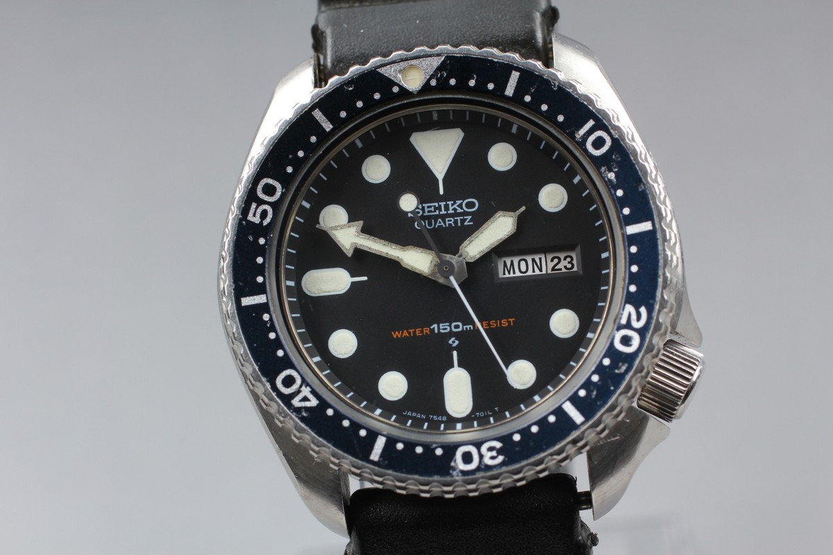 Exc+5] Vintage SEIKO Diver 7548-7000 Black 150m Day Date