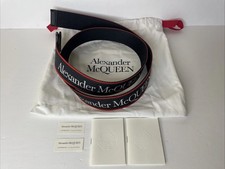 Alexander Mcqueen Logo Print Fabric Belt Black and Red with Bag - Size 105