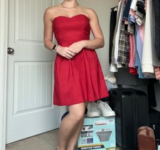 A New Day Red Strapless Sweetheart Smocked Mini Dress With Zip Size: S NWT
