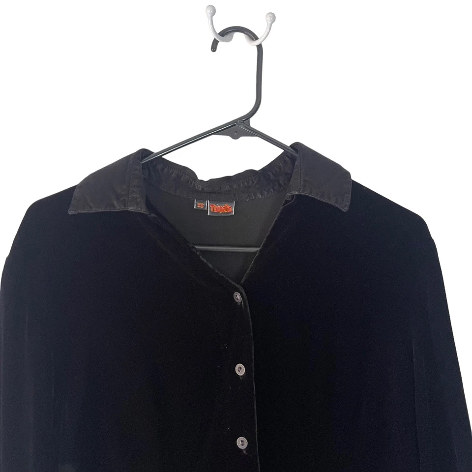 Blusa Tianello Talla XS Terciopelo Negra Caprichosa Grunge Cuello Abotonada Foto 2 de 4